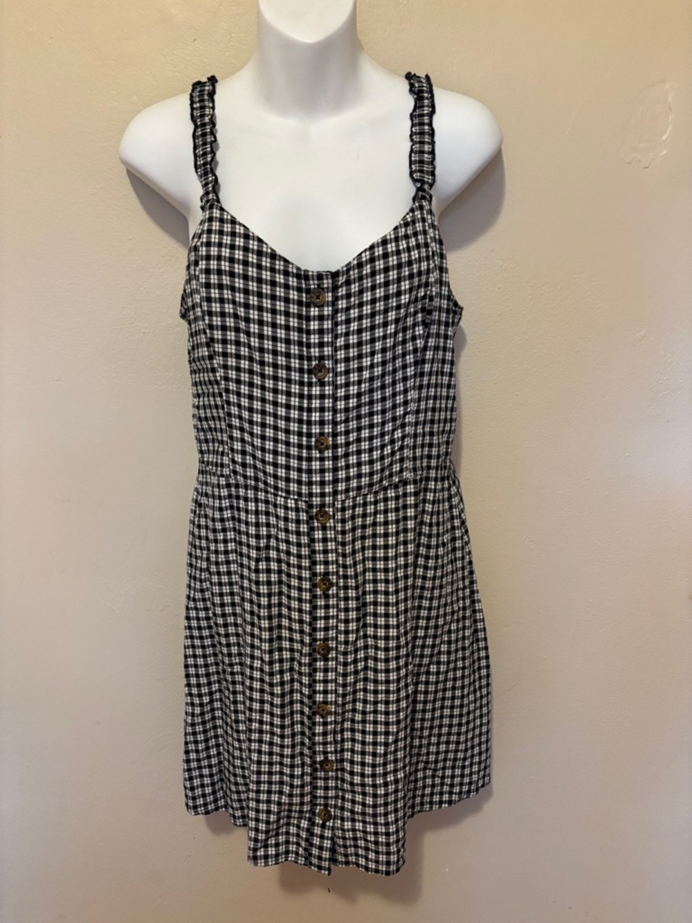 Hollister Black & White Gingham Button-Front Mini Dress